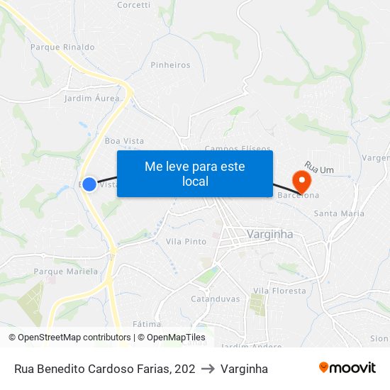 Rua Benedito Cardoso Farias, 202 to Varginha map