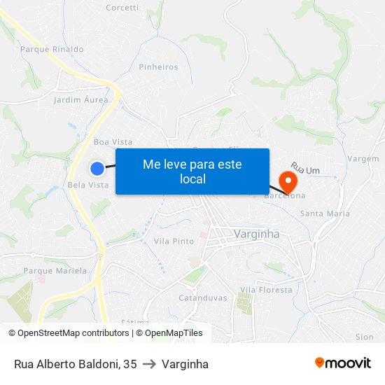 Rua Alberto Baldoni, 35 to Varginha map