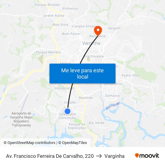 Av. Francisco Ferreira De Carvalho, 220 to Varginha map