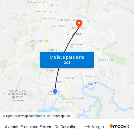 Avenida Francisco Ferreira De Carvalho, 410 to Varginha map