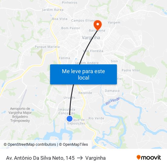 Av. Antônio Da Silva Neto, 145 to Varginha map