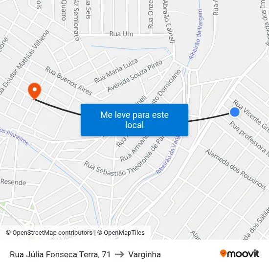 Rua Júlia Fonseca Terra, 71 to Varginha map