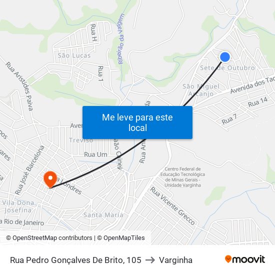 Rua Pedro Gonçalves De Brito, 105 to Varginha map