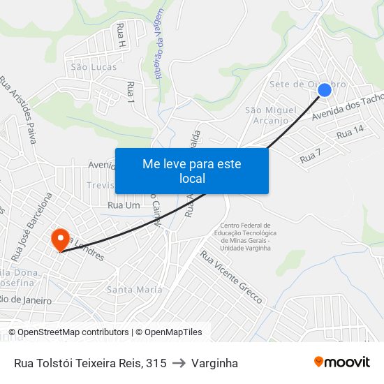 Rua Tolstói Teixeira Reis, 315 to Varginha map