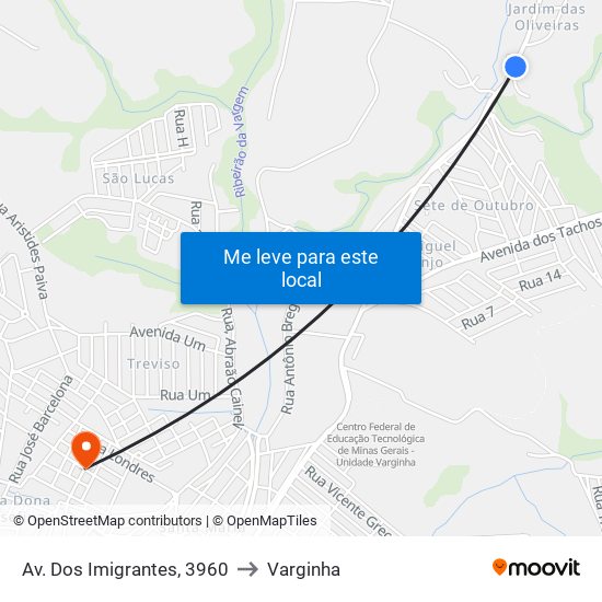 Av. Dos Imigrantes, 3960 to Varginha map