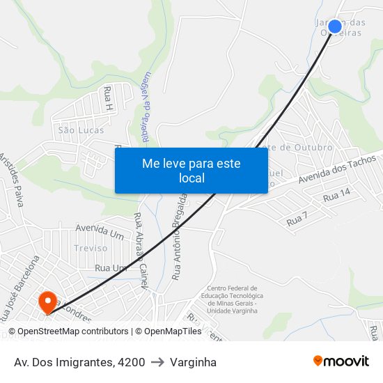 Av. Dos Imigrantes, 4200 to Varginha map