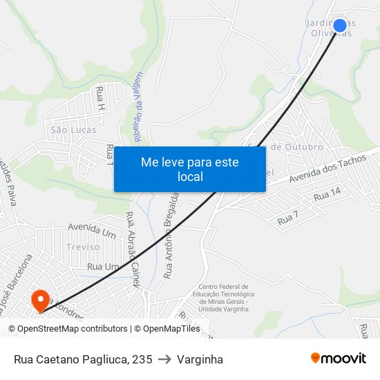 Rua Caetano Pagliuca, 235 to Varginha map