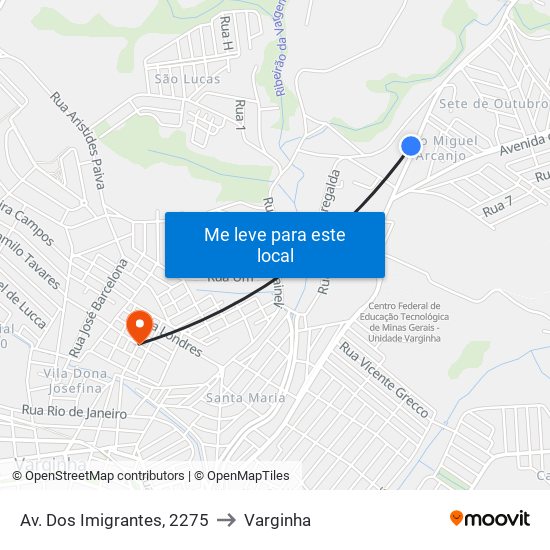 Av. Dos Imigrantes, 2275 to Varginha map