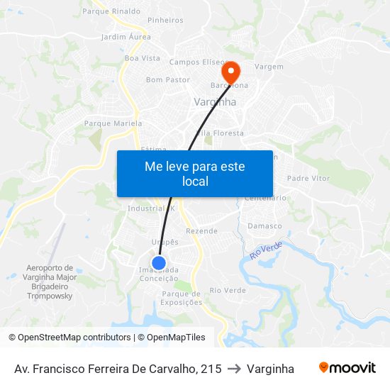 Av. Francisco Ferreira De Carvalho, 215 to Varginha map