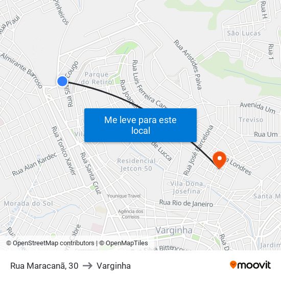 Rua Maracanã, 30 to Varginha map
