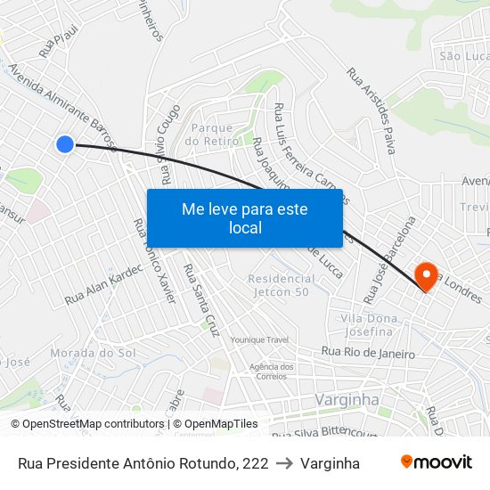 Rua Presidente Antônio Rotundo, 222 to Varginha map