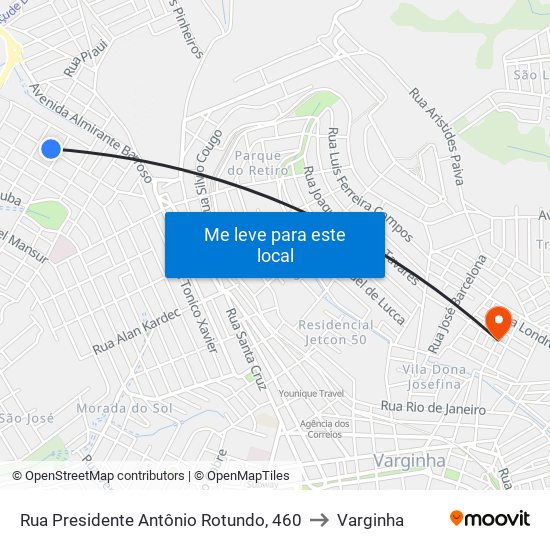 Rua Presidente Antônio Rotundo, 460 to Varginha map