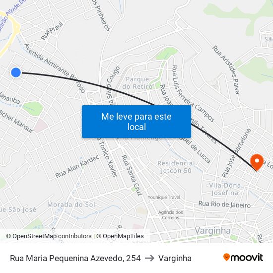Rua Maria Pequenina Azevedo, 254 to Varginha map