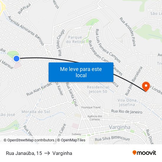 Rua Janaúba, 15 to Varginha map