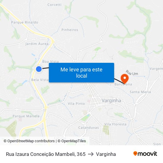 Rua Izaura Conceição Mambeli, 365 to Varginha map