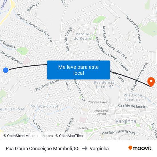 Rua Izaura Conceição Mambeli, 85 to Varginha map