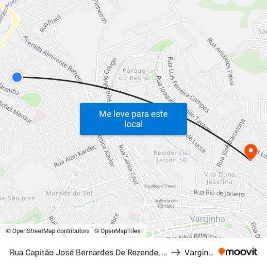 Rua Capitão José Bernardes De Rezende, 1289 to Varginha map