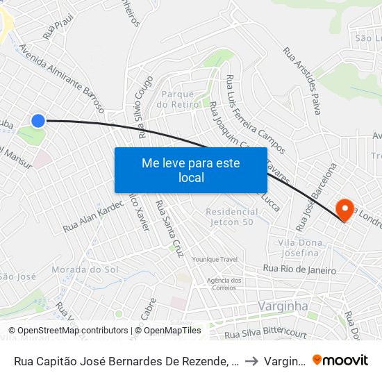 Rua Capitão José Bernardes De Rezende, 1049 to Varginha map