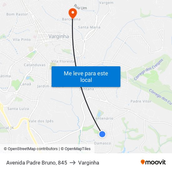 Avenida Padre Bruno, 845 to Varginha map