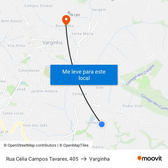 Rua Célia Campos Tavares, 405 to Varginha map