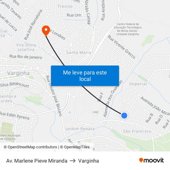 Av. Marlene Pieve Miranda to Varginha map