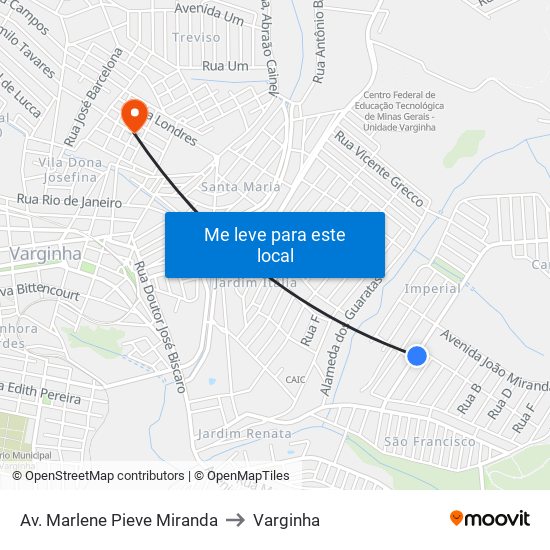 Av. Marlene Pieve Miranda to Varginha map