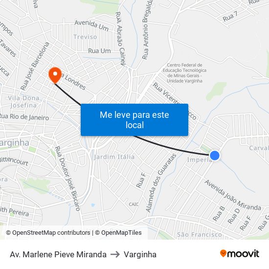 Av. Marlene Pieve Miranda to Varginha map