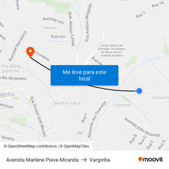 Avenida Marlene Pieve Miranda to Varginha map