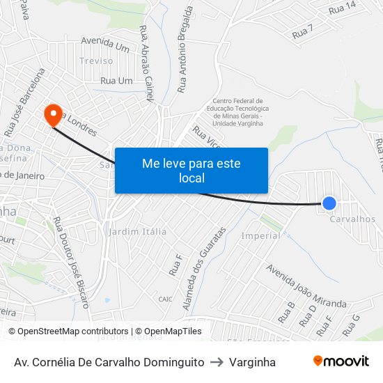 Av. Cornélia De Carvalho Dominguito to Varginha map