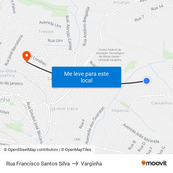Rua Francisco Santos Silva to Varginha map