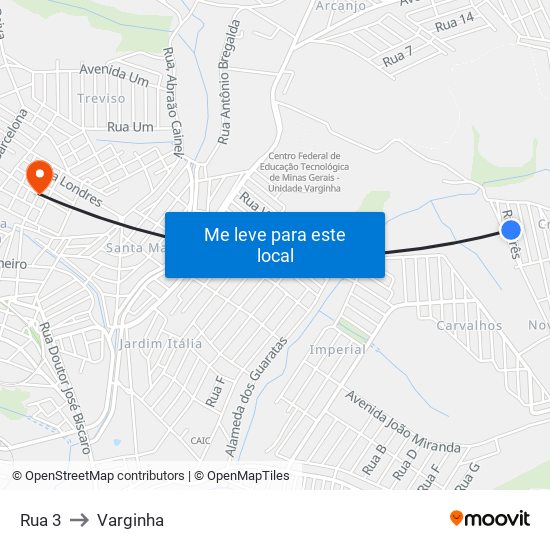 Rua 3 to Varginha map