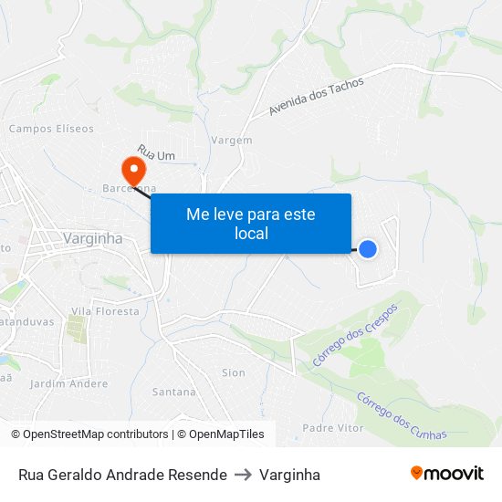 Rua Geraldo Andrade Resende to Varginha map