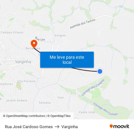 Rua José Cardoso Gomes to Varginha map