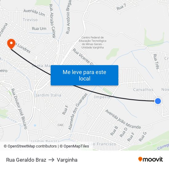 Rua Geraldo Braz to Varginha map