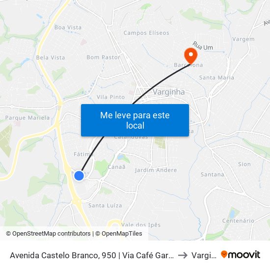 Avenida Castelo Branco, 950 | Via Café Garden Shopping to Varginha map