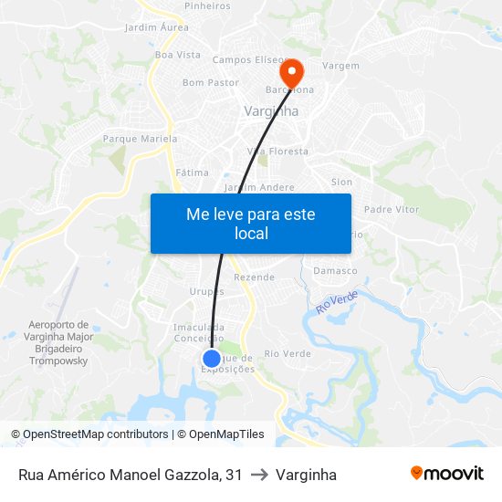 Rua Américo Manoel Gazzola, 31 to Varginha map