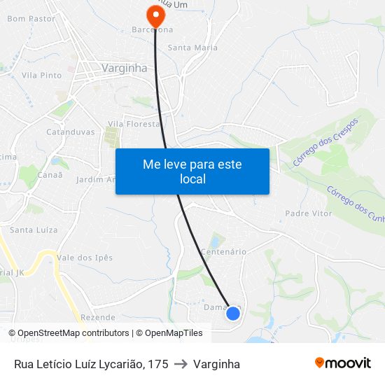Rua Letício Luíz Lycarião, 175 to Varginha map