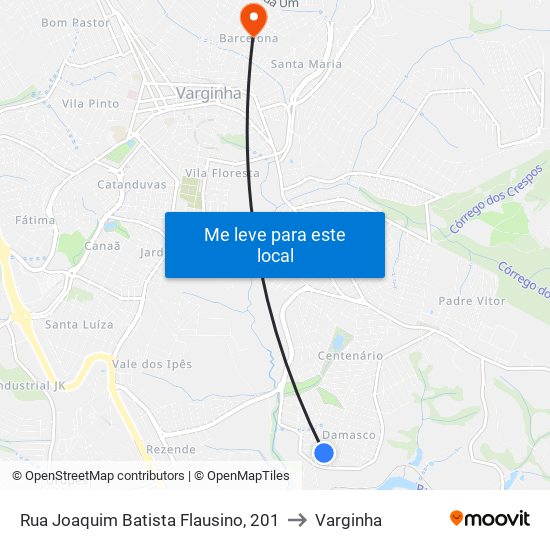 Rua Joaquim Batista Flausino, 201 to Varginha map