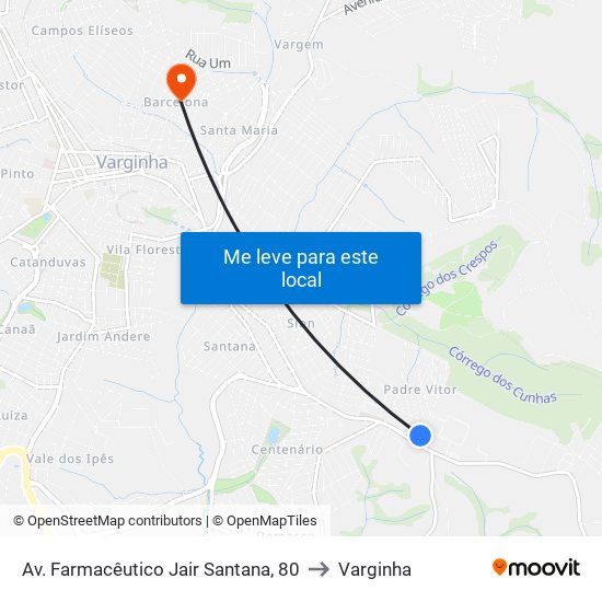 Av. Farmacêutico Jair Santana, 80 to Varginha map