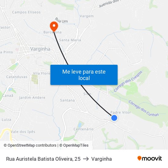 Rua Auristela Batista Oliveira, 25 to Varginha map