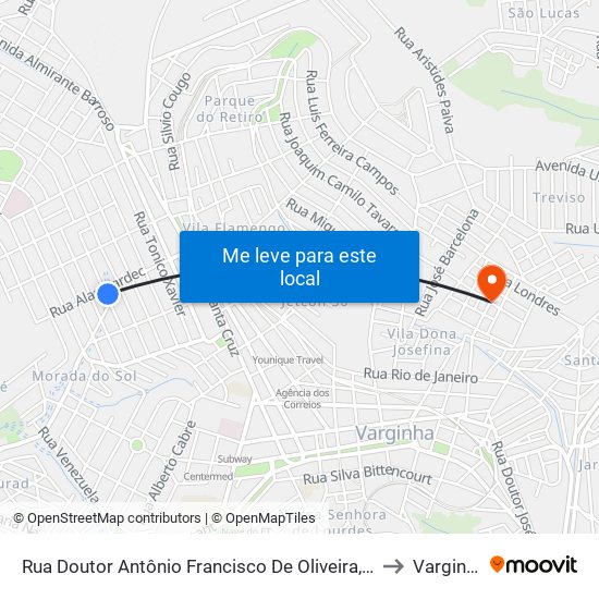 Rua Doutor Antônio Francisco De Oliveira, 280 to Varginha map