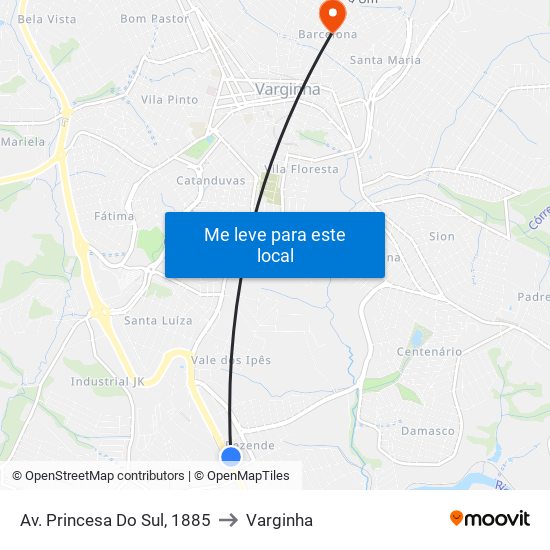 Av. Princesa Do Sul, 1885 to Varginha map