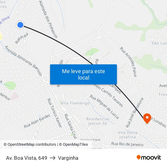 Av. Boa Vista, 649 to Varginha map