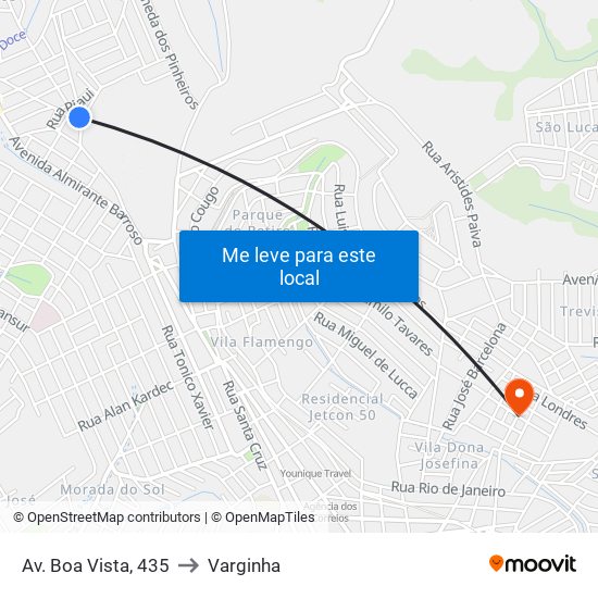 Av. Boa Vista, 435 to Varginha map