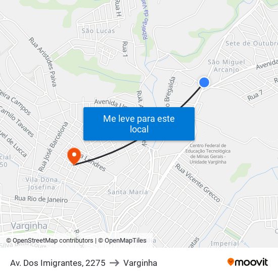 Av. Dos Imigrantes, 2275 to Varginha map