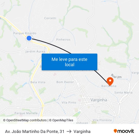 Av. João Martinho Da Ponte, 31 to Varginha map