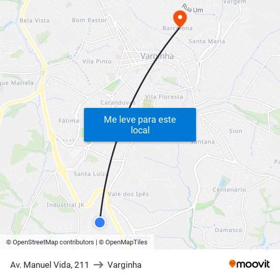 Av. Manuel Vida, 211 to Varginha map