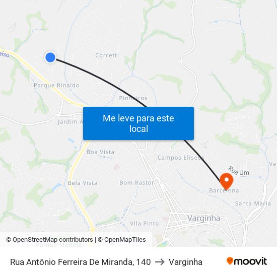 Rua Antônio Ferreira De Miranda, 140 to Varginha map