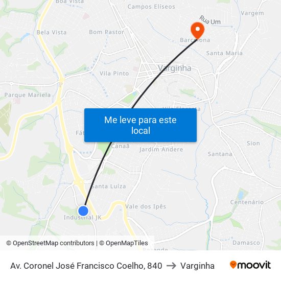 Av. Coronel José Francisco Coelho, 840 to Varginha map