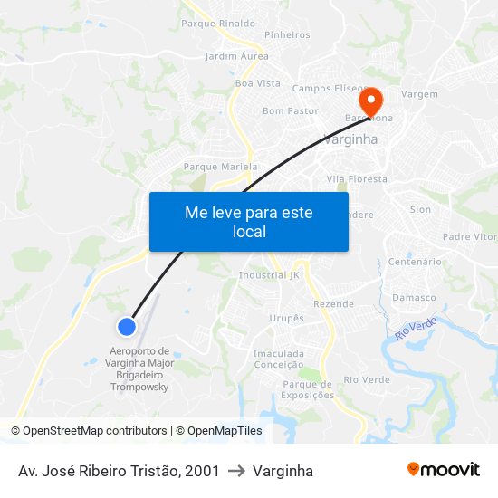 Av. José Ribeiro Tristão, 2001 to Varginha map